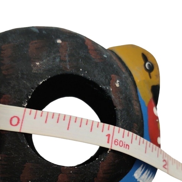 Set Of 6 Vintage 70s Hand painted Wooden Turkey Birds Napkin Ring Holders - Picture 7 of 12